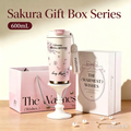 600ML Sakura Floral Insulated Tumbler Gift Box Set, Dual Opening Stainless Steel Travel Mug with Gift Bag