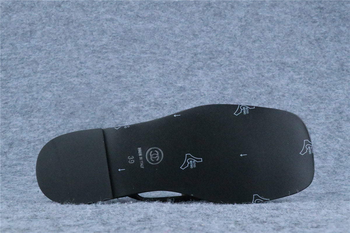 Chanel Lambskin CC Thong Sandals 'Black'